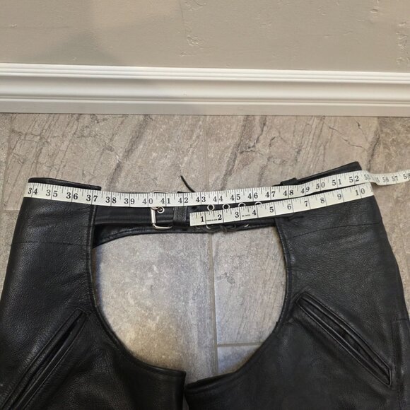 Vintage asphalt black zipper Leather Motorcycle Biker Chaps Mens XXL - Picture 14 of 16